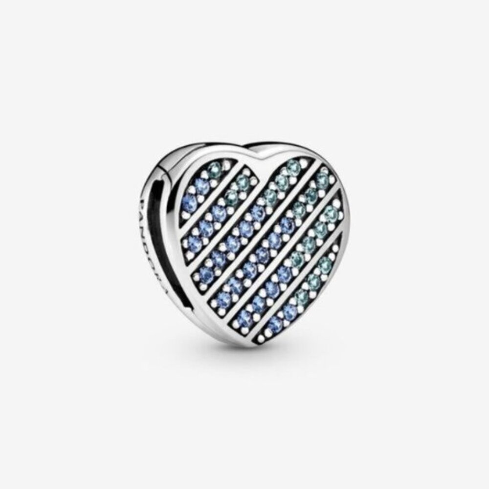 Pandora Blue Pav?? Heart Clip Charm